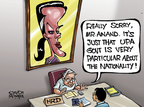Cartoon: V Anand nationality doubted (medium) by Satish Acharya tagged anand,sonia,gandhi,india