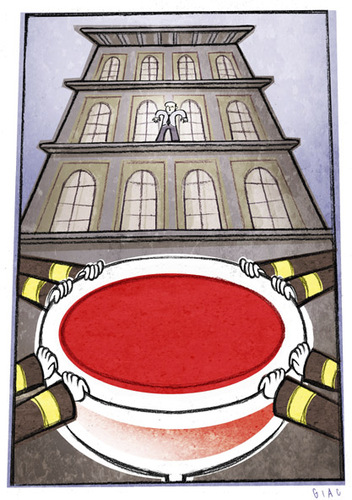 Cartoon: Saving (medium) by Giacomo tagged wine,salvation,red,suicide,jump,firefighters,glass,palace,giacomo,cardelli