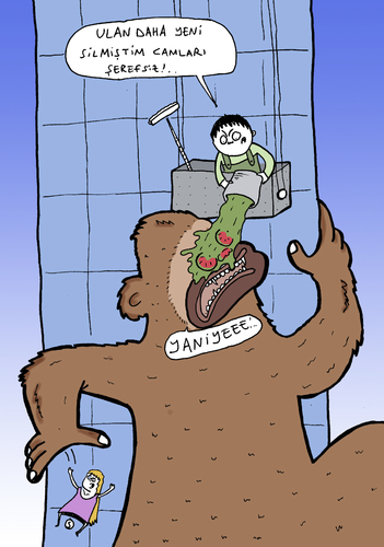 Cartoon: King Kong vs Windows Cleaner (medium) by Musluk tagged king,kong,windows,cleaner