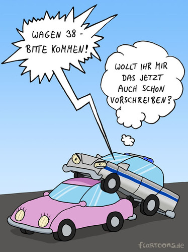 Cartoon: Bitte kommen (medium) by Frank Zimmermann tagged bitte,kommen,polizei,funk,funkruf,110,rosa,auto,blaulicht