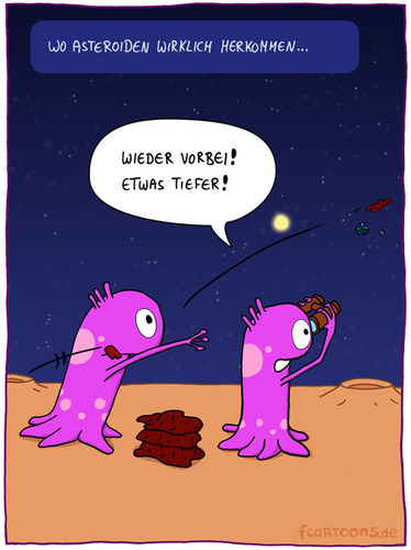 Cartoon: Herkunft von Asteroiden (medium) by Frank Zimmermann tagged alien,asteroid,erde,himmel,meteorit,sonne,weltraum