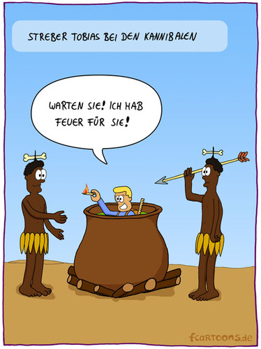 Cartoon: Ich hab Feuer (medium) by Frank Zimmermann tagged feuer,tobias,kannibale,kannibalen,topf,speer,holz