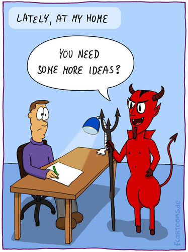 Cartoon: LACK OF IDEAS (medium) by Frank Zimmermann tagged lack,of,ideas,devil,desk,lamp,write,cartoon,office