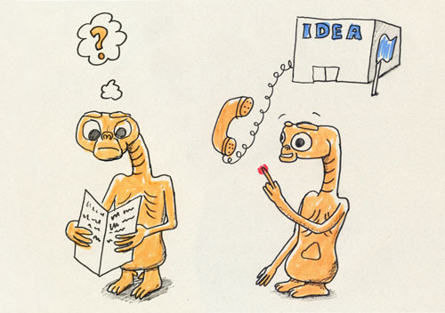 Cartoon: Molger i2 (medium) by Frank Zimmermann tagged bedienungsanleitung,ikea,molger,alien,et,telefon,phone,idea