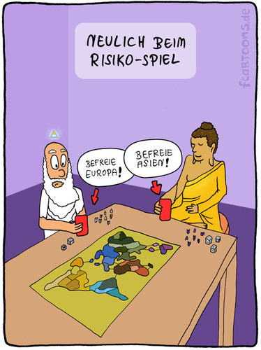 Cartoon: NEULICH BEIM RISIKO (medium) by Frank Zimmermann tagged risiko,gott,buddha,spiel,würfel,asien