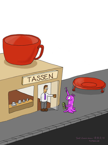 Cartoon: TASSENKAUF (medium) by Frank Zimmermann tagged alien,außerirdischer,ufo,tasse