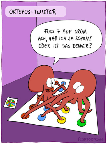 Cartoon: Twister (medium) by Frank Zimmermann tagged twister,oktopus,octopus,game,spiel,fuß,rot,gelb,grün,blau