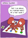 Cartoon: TWISTER (small) by Frank Zimmermann tagged twister,octopus,eight,red,blue,yellow,green,game,arm,tentacle,foot,your,stunned,paul