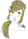 Cartoon: Hair Hopper (small) by BonnieRue tagged blonde,girl,blushing,roaches,hair,hopper,hairspray,bust