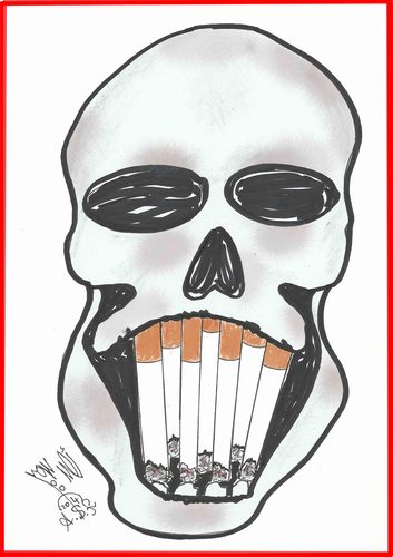 Cartoon: SKULL (medium) by AHMEDSAMIRFARID tagged ahmed,samir,farid,skull,smoking,cegarette,egyptair,cartoon,caricature,artist,egypt,revolution,employee