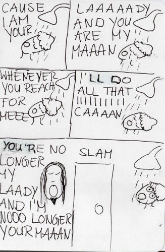 Cartoon: celine dion ruins relationships. (medium) by maryhasafantasy tagged celine,dion,shower,singing,relationship,break,up