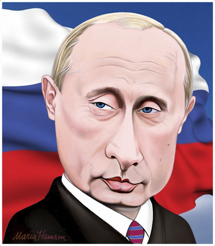 Cartoon: Putin. (medium) by Maria Hamrin tagged caricature,leader,chief,flag,banners