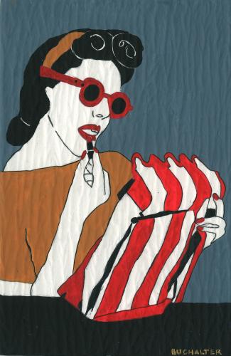 Cartoon: All Dolled Up (medium) by Octavine Illustration tagged post,war,fashion,lipstick,purse,stripes,1940s,hairstyle,haute,couture