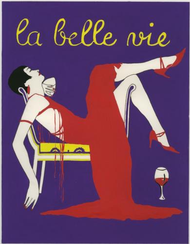 Cartoon: La Belle Vie (medium) by Octavine Illustration tagged french,wine,red,purple,art,deco,nouveau,haute,couture,fashion,high,heels,dress,gown,sexy,life,beautiful