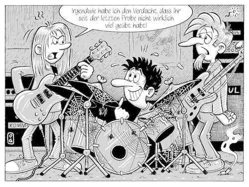 Cartoon: Üben (medium) by Oliver Gerke tagged gitarrist,sänger,schlagzeuger,bassist