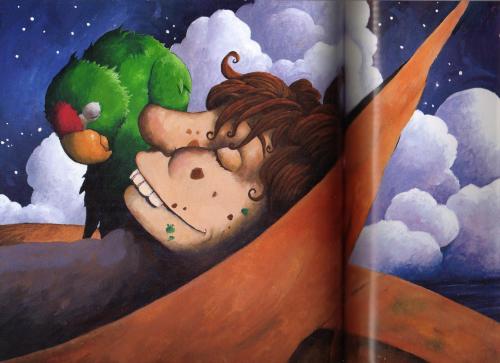 Cartoon: sleeping pirate and parrot (medium) by orchard tagged parrot,pirate,gouache