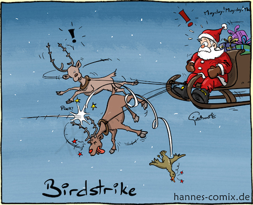 Cartoon: birdstrike (medium) by Hannes tagged weihnachten,xmas,rentier,weihnachtsmann,fliegen,birdstrike,vogelschlag
