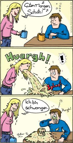 Cartoon: frohe Botschaft (medium) by Hannes tagged hannes,mann,frau,schwanger,übergeben,frühstück