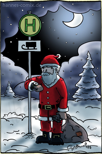 Cartoon: Haltestelle (medium) by Hannes tagged weihnachten,weihnachsmann,christman,xmas,santaclaus,öpnv,publictransport,bus,schlitten