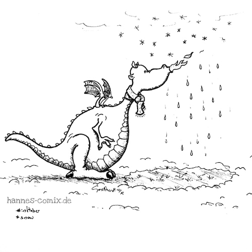 Cartoon: snowdragon (medium) by Hannes tagged inktober,inktober2019,dragon,drache,schnee,winter,regen,frühling,spring,rain,wetter,weather