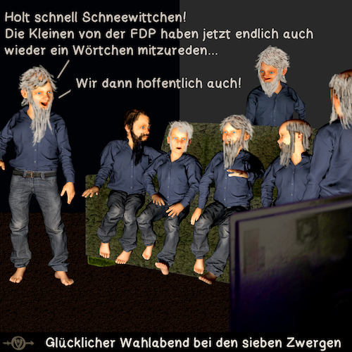 Cartoon: 7 Zwerge und die FDP (medium) by PuzzleVisions tagged puzzlevisions,fdp,schleswig,holstein,nrw,sieben,zwerge,schneewittchen,snow,white,seven,dwarfs,election,wahl