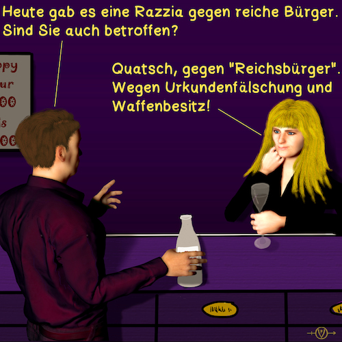 Cartoon: Bargespräche 10 (medium) by PuzzleVisions tagged puzzlevisions,reichsbürger,illegal,reiche,bürger,bargespräch,bar,talk,razzia,mehrere,bundesländer