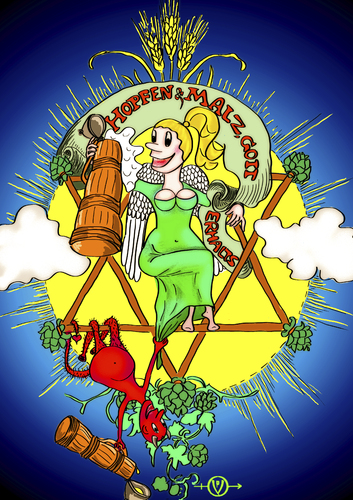 Cartoon: Hopfen  und Malz... (medium) by PuzzleVisions tagged puzzlevisions,oktoberfest,bier,beer,pivo,teufel,devil,engel,angel,party,feier,hopfen,malz,sonne,lebensfreude,alkohol,alcohol,fun