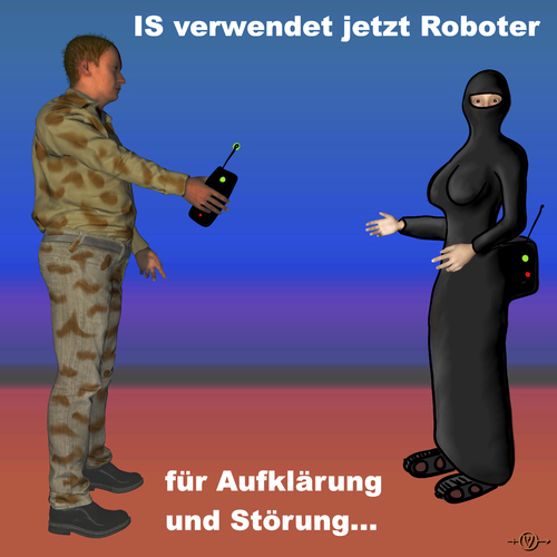 Cartoon: IS Roboter (medium) by PuzzleVisions tagged puzzlevisions,is,robots,roboter,islamischer,staat,kampf,fighting
