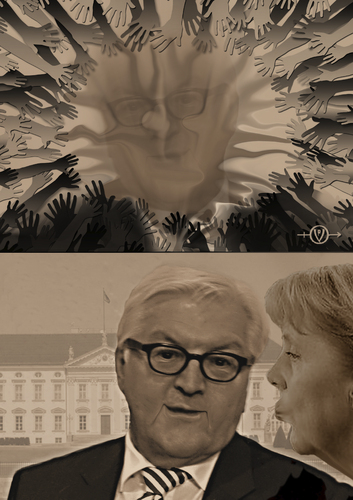 Cartoon: Liebe in Berlin - Love in Berlin (medium) by PuzzleVisions tagged puzzlevisions,merkel,steinmeier,spd,cdu,präsident,president,germany,in,berlin