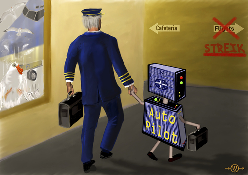 Cartoon: Pilotenstreik weitet sich aus (medium) by PuzzleVisions tagged puzzlevisions,streik,strike,pilot,lufthansa,cockpit,autopilot,automated