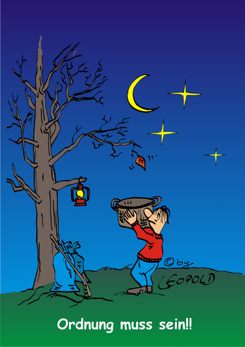 Cartoon: Herbst (medium) by Leopold tagged ordnung,blatt,baum,blau,mond,korb,mann,nacht,laub,herbst