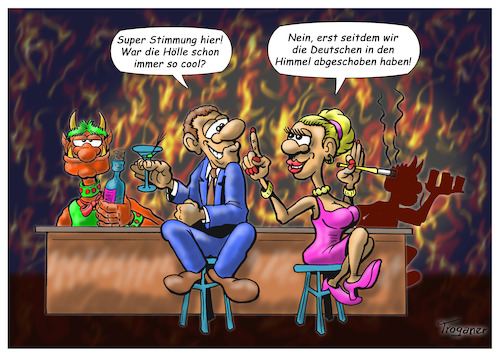 Cartoon: Cool as Hell (medium) by Troganer tagged hölle,himmel,nationalität,deutsch