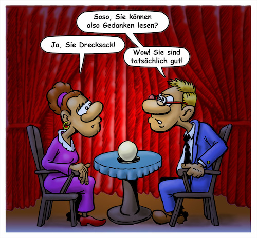 Cartoon: Gedanken lesen (medium) by Troganer tagged hellseher,gedankenlesen,mann,frau,sexismus,vorurteile
