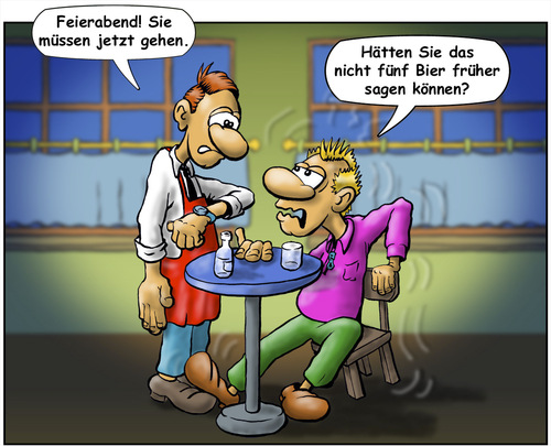 Cartoon: Umnebelter Abschied (medium) by Troganer tagged cartoon,kneipe,feierabend,kellner,gast,betrunken