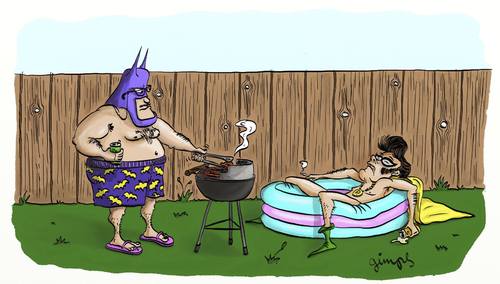 Cartoon: Batman burns meat (medium) by gimpl tagged batman