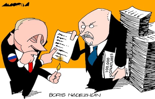 Cartoon: 100.000 signatures (medium) by Amorim tagged putin,boris,nadezhdin,russia,putin,boris,nadezhdin,russia