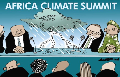 Cartoon: Africa Climate Summit (medium) by Amorim tagged africa,climate,changes,military,coup,africa,climate,changes,military,coup