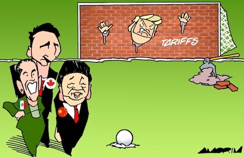 Cartoon: Defense position (medium) by Amorim tagged trump,tariff,war,china,canada,mexico,trump,tariff,war,china,canada,mexico