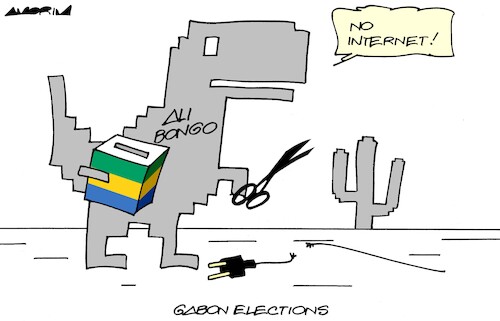 Cartoon: Dinosaurs (medium) by Amorim tagged gabon,ali,bongo,censorship,gabon,ali,bongo,censorship