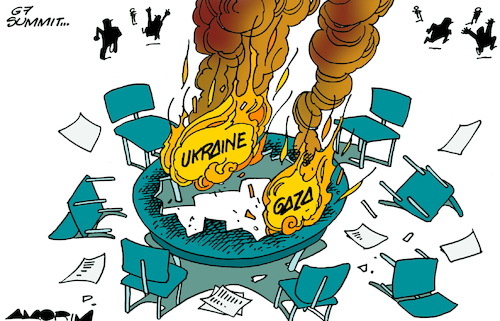 Cartoon: G7 Summit (medium) by Amorim tagged g7,ukraine,gaza,g7,ukraine,gaza