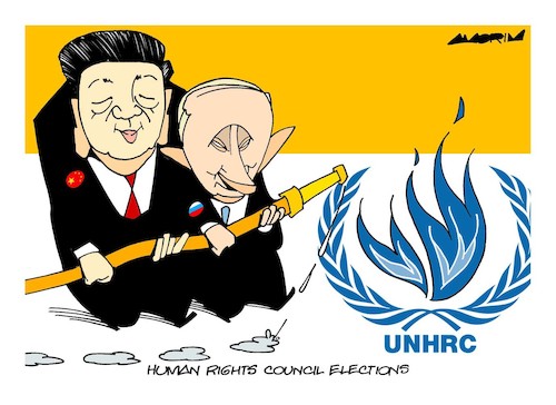 Cartoon: Human Rights (medium) by Amorim tagged china,russia,un,human,rights