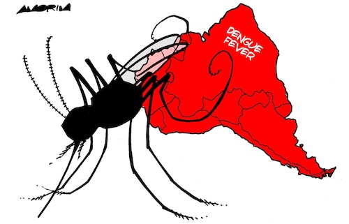 Cartoon: Meanwhile in South America... (medium) by Amorim tagged dengue,fever,south,america,epidemic,disease,dengue,fever,south,america,epidemic,disease