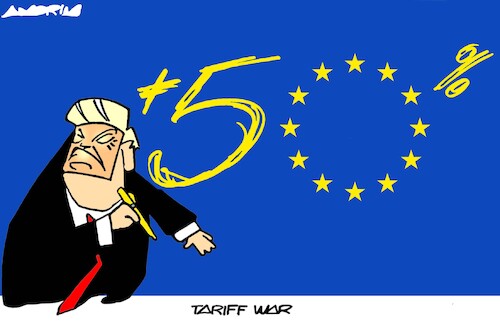Cartoon: Meeting scheduled for July (medium) by Amorim tagged tariffwar,trump,europe,tariffwar,trump,europe