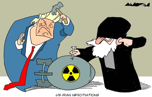 Cartoon: Negociations (medium) by Amorim tagged alikhamenei,trump,nuclearwar,alikhamenei,trump,nuclearwar