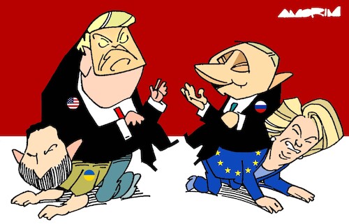 Cartoon: Peace talks (medium) by Amorim tagged trump,putin,zelenski,ursula,von,der,leyen,trump,putin,zelenski,ursula,von,der,leyen