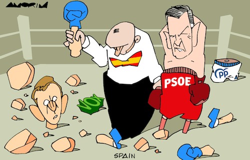 Cartoon: Spanish elections (medium) by Amorim tagged spain,pedro,sanchez,alberto,nunez,feijoo,spain,pedro,sanchez,alberto,nunez,feijoo