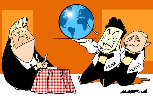 Cartoon: Waiters (medium) by Amorim tagged trump,putin,elon,musk,trump,putin,elon,musk