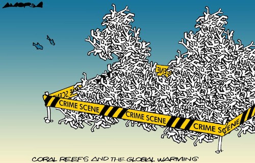 Cartoon: White coral reefs (medium) by Amorim tagged coral,reef,global,warming,climate,changes,coral,reef,global,warming,climate,changes