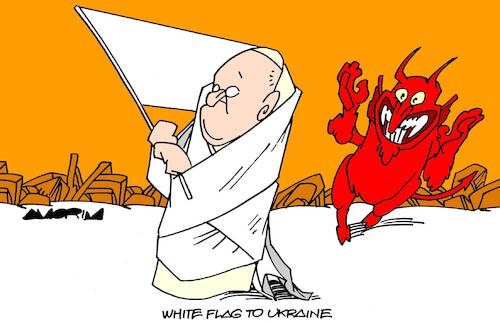 Cartoon: White flag (medium) by Amorim tagged pope,ukraine,russia,pope,ukraine,russia