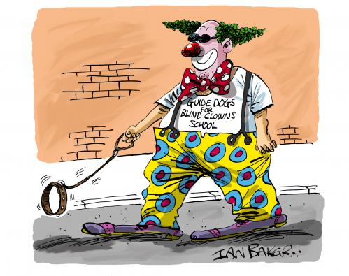 Cartoon: Charity joke book cartoon (medium) by Ian Baker tagged clowns,dogs,blind